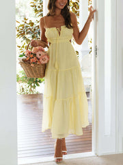 Inrosy longue robe bohème découpes mousseline à volantée bustier dos nu à fines brides sans manches femme décontracté de plage