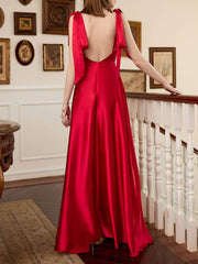 Inrosy robe longue bretelle noeud papillon dos nu sans manches femme élégant de soirée cérémonie pour mariage