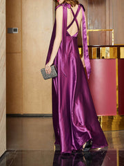 Inrosy robe longue bretelle noeud papillon dos nu sans manches femme élégant de soirée cérémonie pour mariage