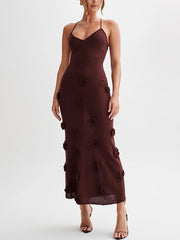 Inrosy robe longue moulante fleurs v-cou avec à lacets dos nu à fines brides sans manches femme élégant mode de soirée de plage