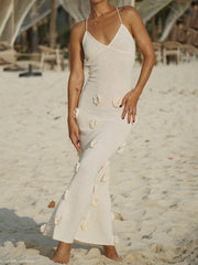 Inrosy robe longue moulante fleurs v-cou avec à lacets dos nu à fines brides sans manches femme élégant mode de soirée de plage