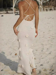 Inrosy robe longue moulante fleurs v-cou avec à lacets dos nu à fines brides sans manches femme élégant mode de soirée de plage