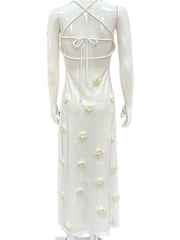 Inrosy robe longue moulante fleurs v-cou avec à lacets dos nu à fines brides sans manches femme élégant mode de soirée de plage