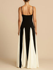 Inrosy robe longue blanc noir couleur bloc v-cou plissé à fines brides sans manches femme élégant décontracté de soirée pour mariage