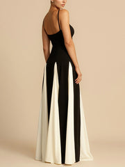 Inrosy robe longue blanc noir couleur bloc v-cou plissé à fines brides sans manches femme élégant décontracté de soirée pour mariage