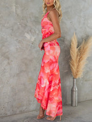 Inrosy robe longue moulante imprimé à fleurie swallowtail une épaule sans manches femme élégant décontracté de soirée de plage