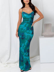 Inrosy robe longue moulante imprimé à fleurie avec à lacets dos nu à fines brides femme sans manches élégant de soirée bal masqué plage