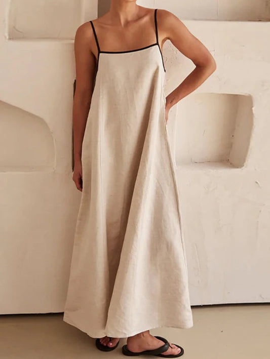 Inrosy robe longue unicolore à fines brides sans manches dos nu femme décontracté mode lâche oversized de plage