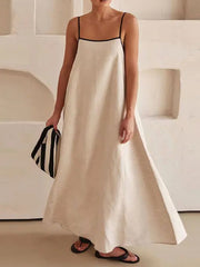 Inrosy robe longue unicolore à fines brides sans manches dos nu femme décontracté mode lâche oversized de plage