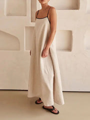 Inrosy robe longue unicolore à fines brides sans manches dos nu femme décontracté mode lâche oversized de plage
