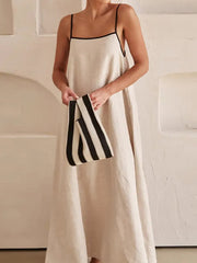 Inrosy robe longue unicolore à fines brides sans manches dos nu femme décontracté mode lâche oversized de plage