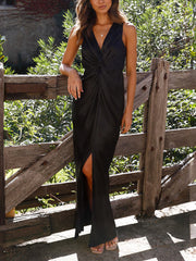 Inrosy robe demoiselle d'honneur en satin v-cou fendu nœud sans manches femme élégant de soirée pour mariage champetre