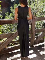 Inrosy robe demoiselle d'honneur en satin v-cou fendu nœud sans manches femme élégant de soirée pour mariage champetre