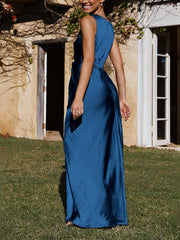 Inrosy robe demoiselle d'honneur en satin v-cou fendu nœud sans manches femme élégant de soirée pour mariage champetre