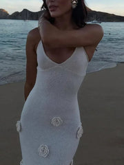 Inrosy robe longue moulante fleurs v-cou avec à lacets dos nu à fines brides sans manches femme élégant mode de soirée de plage