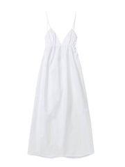 Inrosy robe longue unicolore coton v-cou dos nu à fines brides sans manches femme bohème décontracté de plage