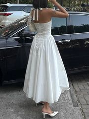 Inrosy longue robe trapèze moulante licou à volantée dos nu femme élégant décontracté de soirée pour mariage promo