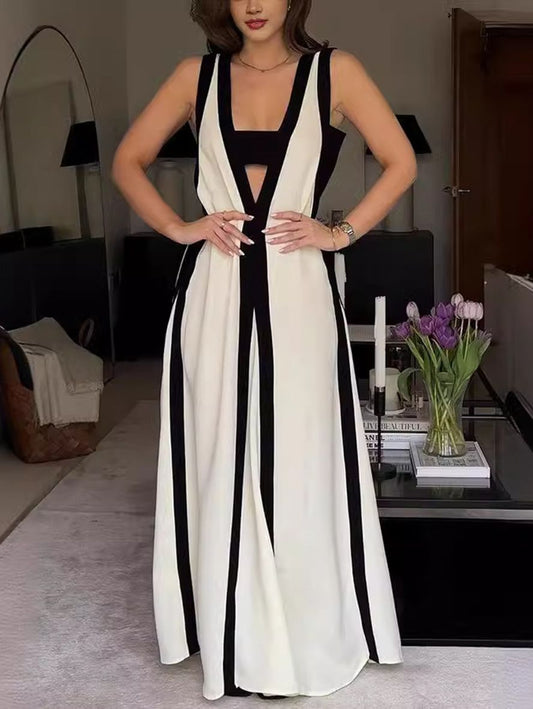 Inrosy robe longue décolleté plongeant fluide décolleté dos nu sans manches femme décontracté ample casual bal de promo de plage