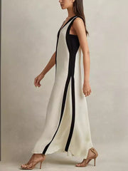 Inrosy robe longue décolleté plongeant fluide décolleté dos nu sans manches femme décontracté ample casual bal de promo de plage