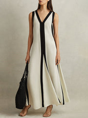 Inrosy robe longue décolleté plongeant fluide décolleté dos nu sans manches femme décontracté ample casual bal de promo de plage