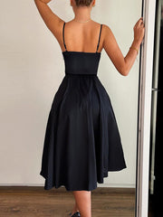 Inrosy robe longue v-cou à fines brides dos nu sans manches femme élégant audrey hepburn de soirée cocktail bal de promo noir