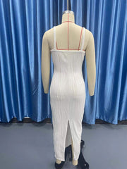 Inrosy robe longue moulante fendu dos nu à fines brides sans manches femme élégant mode de soirée bal de promo