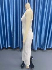 Inrosy robe longue moulante fendu dos nu à fines brides sans manches femme élégant mode de soirée bal de promo