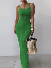 Inrosy robe longue moulante fendu dos nu à fines brides sans manches femme élégant mode de soirée bal de promo