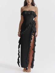 Inrosy robe longue bustier à volantée fendu le côté dos nu sans manches femme élégant mode de soirée de plage