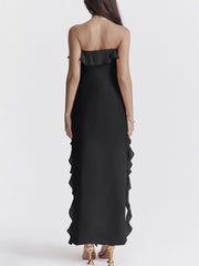 Inrosy robe longue bustier à volantée fendu le côté dos nu sans manches femme élégant mode de soirée de plage