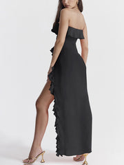 Inrosy robe longue bustier à volantée fendu le côté dos nu sans manches femme élégant mode de soirée de plage