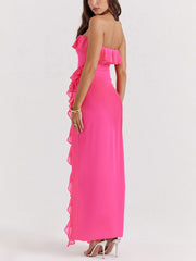 Inrosy robe longue bustier à volantée fendu le côté dos nu sans manches femme élégant mode de soirée de plage