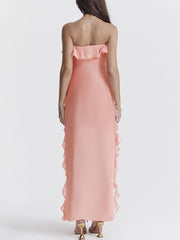 Inrosy robe longue bustier à volantée fendu le côté dos nu sans manches femme élégant mode de soirée de plage