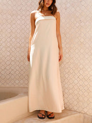 Inrosy robe longue trapèze satin bustier dos nu sans manches femme élégant ample décontracté de soirée bal de promo plage