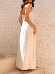 Inrosy robe longue trapèze satin bustier dos nu sans manches femme élégant ample décontracté de soirée bal de promo plage