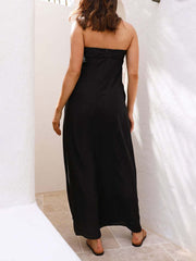 Inrosy robe longue trapèze satin bustier dos nu sans manches femme élégant ample décontracté de soirée bal de promo plage