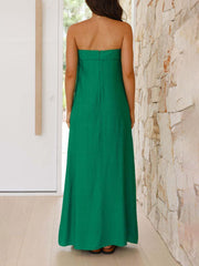 Inrosy robe longue trapèze satin bustier dos nu sans manches femme élégant ample décontracté de soirée bal de promo plage