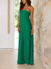 Inrosy robe longue trapèze satin bustier dos nu sans manches femme élégant ample décontracté de soirée bal de promo plage