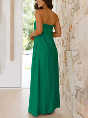 Inrosy robe longue trapèze satin bustier dos nu sans manches femme élégant ample décontracté de soirée bal de promo plage