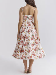 Inrosy longue robe trapèze imprimé à fleurie tutu en tulle dos nu à fines brides femme élégant vintage de soirée bal de promo