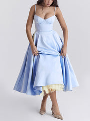 Inrosy longue robe trapèze imprimé à fleurie tutu en tulle dos nu à fines brides femme élégant vintage de soirée bal de promo