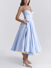 Inrosy longue robe trapèze imprimé à fleurie tutu en tulle dos nu à fines brides femme élégant vintage de soirée bal de promo