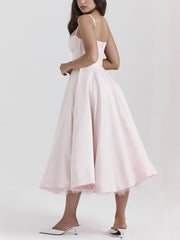 Inrosy longue robe trapèze imprimé à fleurie tutu en tulle dos nu à fines brides femme élégant vintage de soirée bal de promo