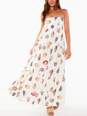 Inrosy robe longue légère à poches plissées et imprimé conque unique sans manches femme bohème décontracté ample de plage