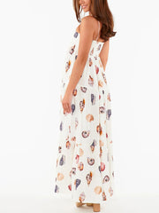 Inrosy robe longue légère à poches plissées et imprimé conque unique sans manches femme bohème décontracté ample de plage