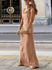 Inrosy robe longue une épaule dos nu sans manches femme bohème élégant décontracté ample de soirée