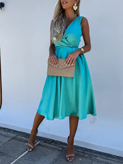 Inrosy mi-longue robe trapèze satin fluide dos nu bretelle v-cou sans manches femme élégant de cocktail