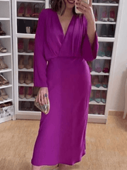 Inrosy mi-longue robe boutons dos nu v-cou manches trompette manches longues femme élégant vintage bal de promo