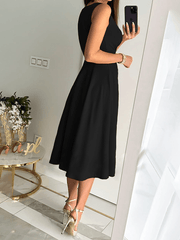 Inrosy mi-longue robe trapèze fermeture éclair bretelle v-cou sans manches élégant femme fete de cocktail