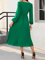 Inrosy mi-longue robe plissé boutons ceinture v-cou manches bishop manches longues femme élégant de cocktail soirée